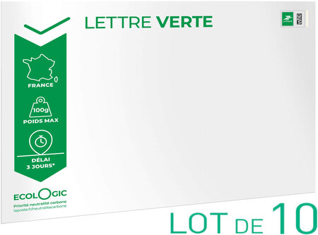 Prêt-à-Poster - Lettre Verte - 100g - Format C4 - Enveloppes en lot de 10