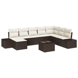 vidaXL Ensemble de canapé de jardin avec coussin 9 Pièces Marron et crème