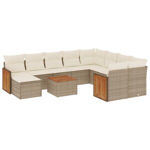 vidaXL Salon de jardin 11 Pièces avec coussins beige résine tressée