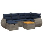 vidaXL Salon de jardin 7 Pièces avec coussins gris résine tressée