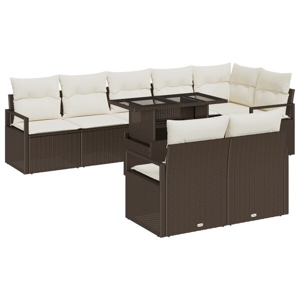 Ensemble de canapé de jardin 9 pièces vidaXL avec coussins marron en rotin poly