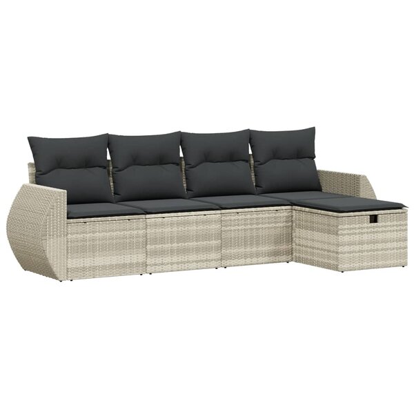 vidaXL Salon de jardin 5 Pièces avec coussins gris clair résine tressée