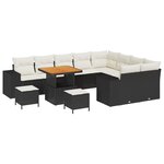 Ensemble de Canapé de Jardin de 12 Pièces avec Coussins Noir Rotin Poly Acacia