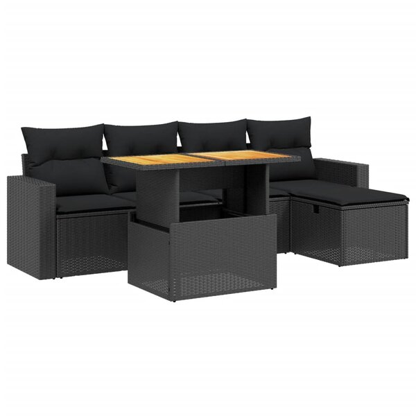 vidaXL Salon de jardin 6 Pièces avec coussins noir résine tressée