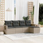 vidaXL Salon de jardin 5 Pièces avec coussins gris clair résine tressée
