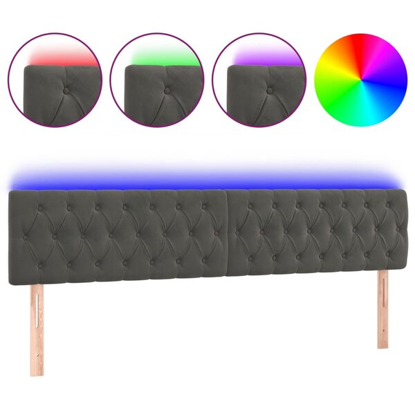 vidaXL Tête de lit à LED Gris foncé 180x7x78/88 cm Velours
