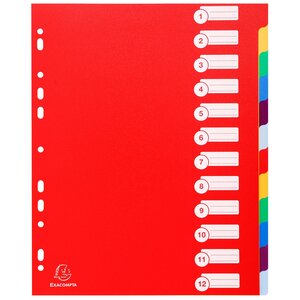 Intercalaires Polypropylène Opaque Semi Rigide 12 Positions - A4 Maxi - Couleurs Assorties - Exacompta