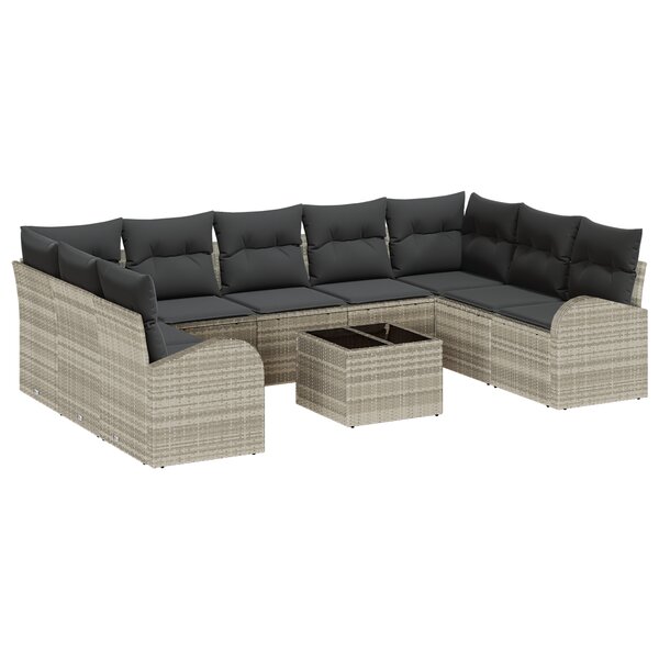 Ensemble de canapé de jardin 10 pièces avec coussins Gris Rotin Synthétique