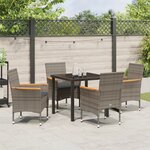 vidaXL Ensemble de salle à manger jardin 5 pièces avec coussins en poly rotin gris