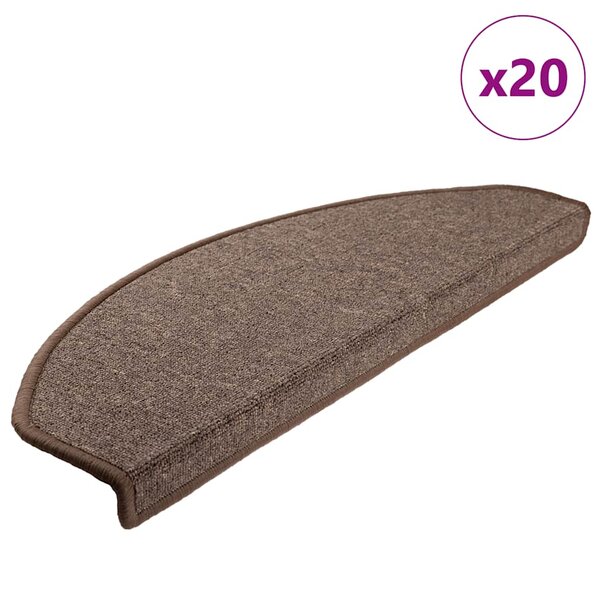 vidaXL Tapis d'escalier 20 pièces 65 x 24 x 4 cm Marron café Demi-rond Grand