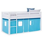 Lit mi-hauteur 90x200 cm sommier rideau bleu