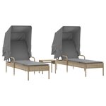vidaXL Chaises longues lot de 2 avec auvents et table beige poly rotin