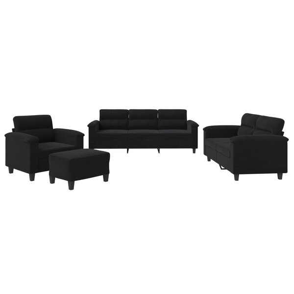 vidaXL Ensemble de canapés 4 Pièces avec coussins noir tissu microfibre