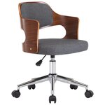Chaise fauteuil siège pivotante de bureau informatique étude bois courbé et tissu gris 02_0024108