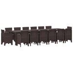 Ensemble de salle à manger de jardin de 15 pièces avec coussins en poly rattan marron