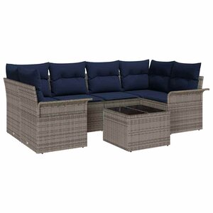 vidaXL Ensemble de canapé de jardin 7 Pièces Gris et marine polyrotin