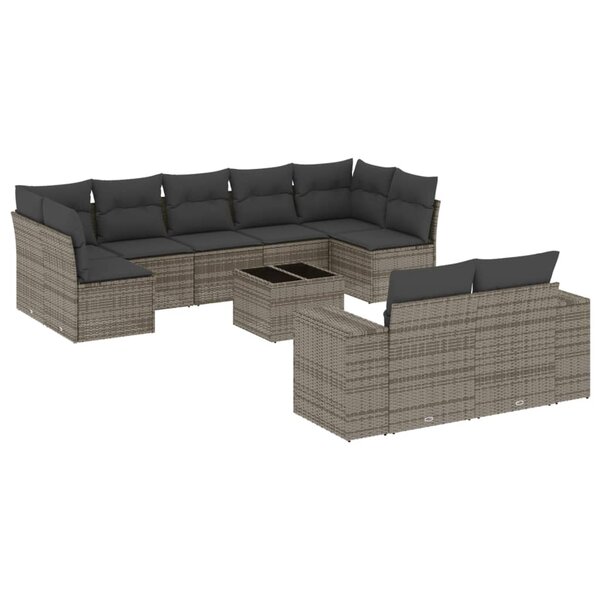 vidaXL Salon de jardin avec coussins 10 Pièces gris résine tressée