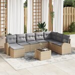 vidaXL Ensemble de canapé de jardin 9 pièces avec coussins en poly rattan noir