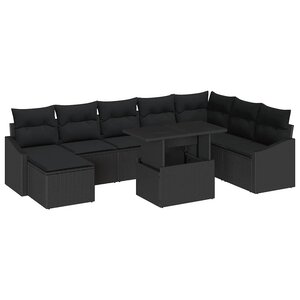 vidaXL Ensemble de Canapés avec coussin 9 Pièces Noir polyrotin