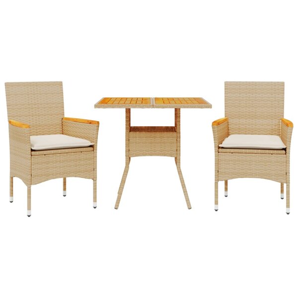 vidaXL Ensemble à manger de jardin et coussins 3Pièces beige rotin acacia