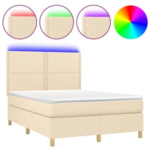 vidaXL Sommier à lattes de lit et matelas et LED Crème 140x200cm Tissu