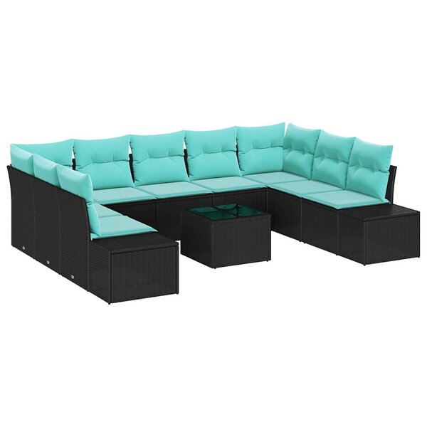 vidaXL Ensemble de canapé de jardin 9 Pièces Noir et turquoise Polyrotin