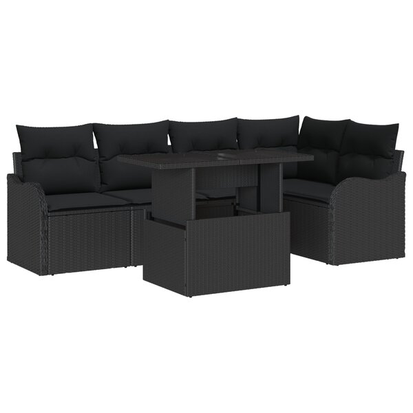Ensemble de canapé de jardin 6 pièces avec coussins Rotin noir vidaXL