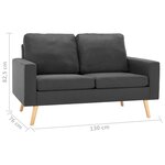 vidaXL Canapé à 2 places Gris foncé Tissu