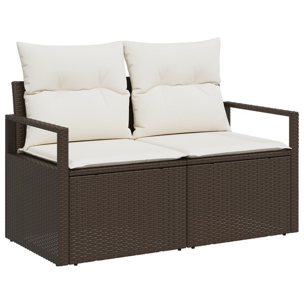 Canapé de jardin 2 places vidaXL avec rangement et coussins en poly rattan