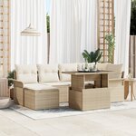 vidaXL Ensemble de canapé de jardin 7 pièces avec coussins beige poly rotin