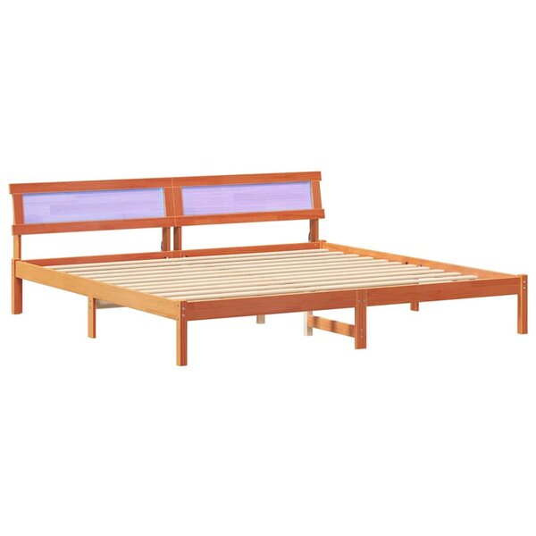 vidaXL Cadre de lit avec tête de lit Brun cire 200 x 200 cm Pin massif