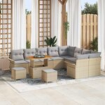 vidaXL Ensemble de 12 canapés de jardin avec des coussins beige en poly rotin et acacia.
