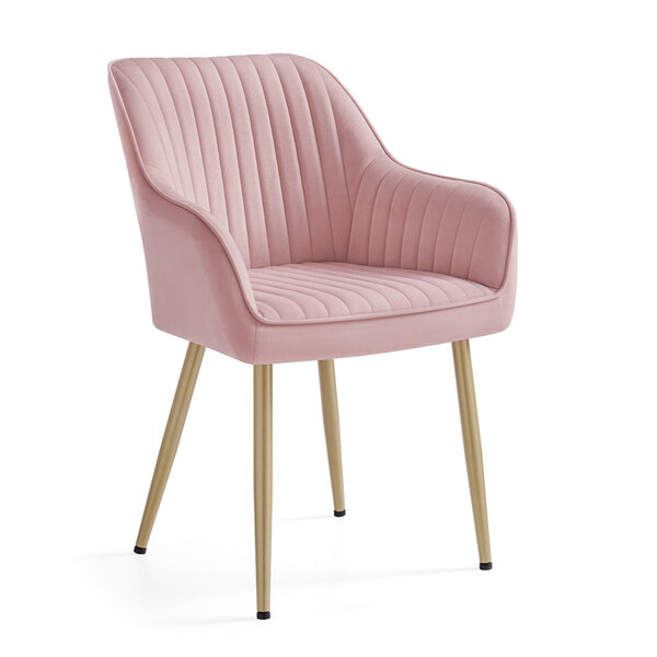Chaise de salle à manger fauteuil siège rembourrée avec accoudoirs largeur d’assise 49 cm pieds en métal revêtement en velours charge 110 kg pour salon chambre rose 12_0004909