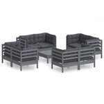 vidaXL Salon de jardin 9 Pièces avec coussins anthracite bois de pin