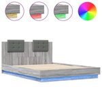 vidaXL Cadre de lit tête de lit et lumières LED sonoma gris 150x200 cm