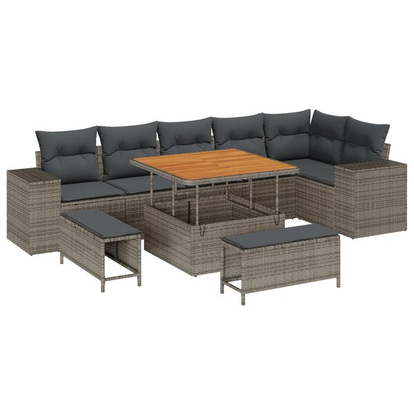 Ensemble de Canapés de Jardin vidaXL de 9 Pièces avec Coussins en Poly Rotin Gris