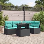vidaXL Ensemble de canapé de jardin 6 Pièces Noir et Bleu polyrotin