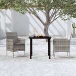 vidaXL Ensemble à manger de jardin et coussins 3 Pièces Gris et noir