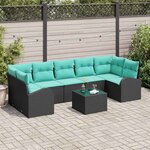 vidaXL Ensemble de canapé de jardin 8 Pièces Noir et turquoise