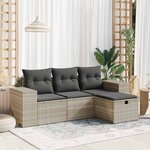 vidaXL Salon de jardin 4 Pièces avec coussins gris clair résine tressée