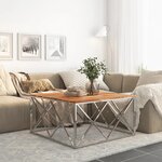 vidaXL Table basse argenté acier inoxydable et bois massif d'acacia