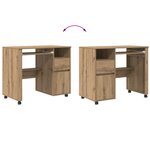 vidaXL Bureau avec roulettes avec roue chêne artisanal 91 x 50 x 77 cm