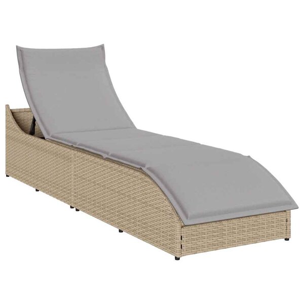 VidaXL Chaise longue pliante coussin et rangement beige résine tressée