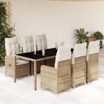 vidaXL Ensemble de bistro de jardin 7 Pièces coussins beige poly rotin
