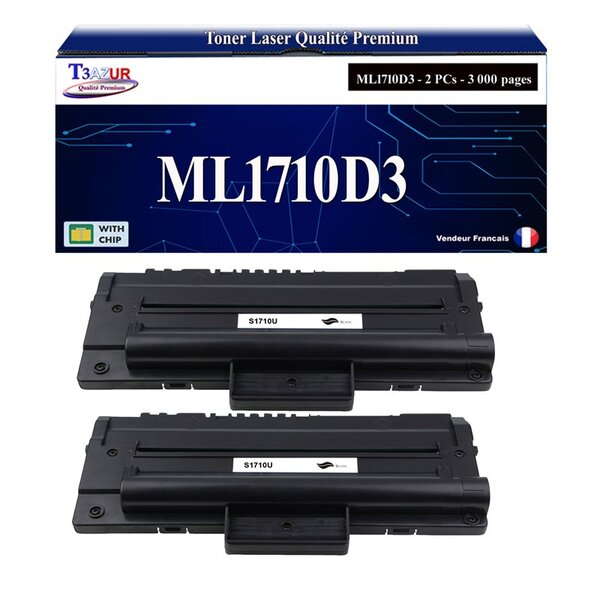 T3AZUR - 2x Toners  compatibles avec Samsung ML-1710D3 pour Samsung ML-1410 ML-1500 ML-1510 ML-1520 ML-1520P ML-1710 ML-1710P ML-1740 ML-1750 ML-1755 MSYS-750 MSYS-755P
