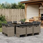 vidaXL Ensemble à manger de jardin 11Pièces avec coussins gris poly rotin