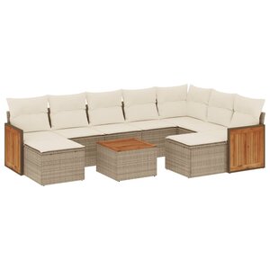 vidaXL Salon de jardin avec coussins 10 Pièces beige résine tressée