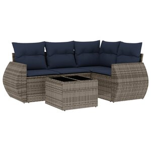 vidaXL Salon de jardin 5 Pièces avec coussins gris résine tressée