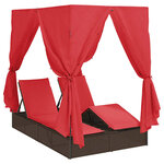 vidaXL Chaiselongue double avec toit et rideaux Réglable Marron
