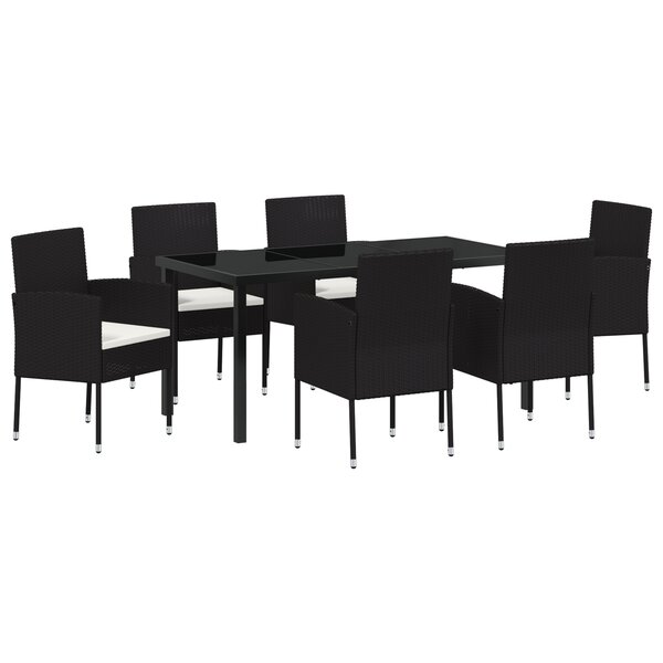 vidaXL Ensemble de salle à manger de jardin de 7 pièces avec coussins en poly rattan noir